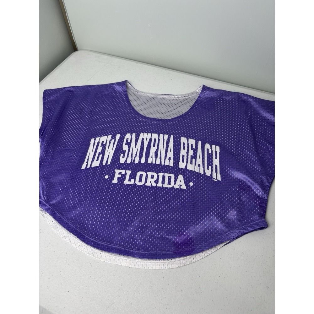New Smyrna Beach  Women's Sportswear Mesh Lay Over Crop Top Size L Purple White